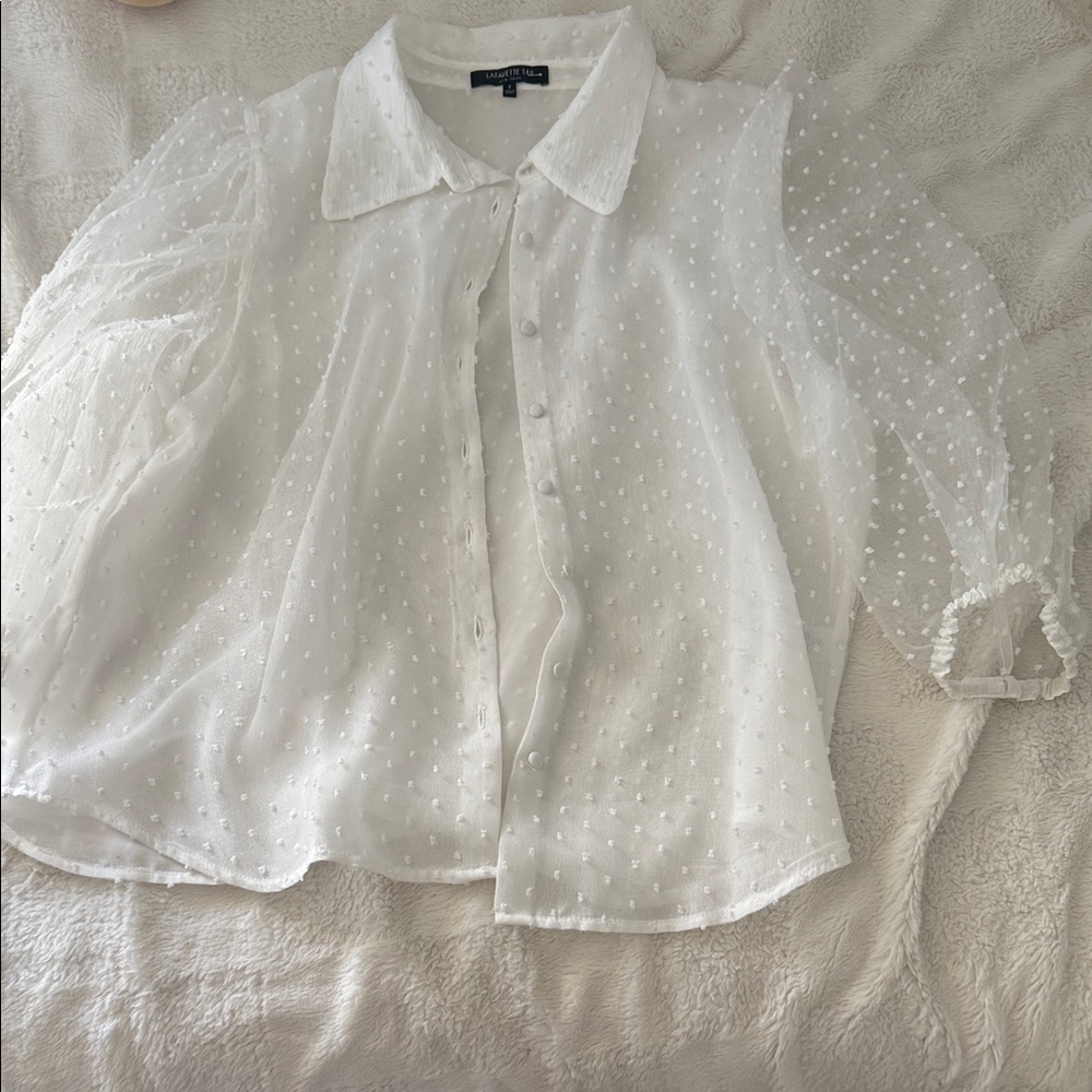 Lafayette 148 New York Sheer White Blouse